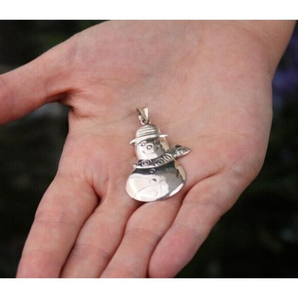 Sterling Silver Snowman Christmas Ornament or Pendant 1 3/4" x 1" - Picture 5 of 6